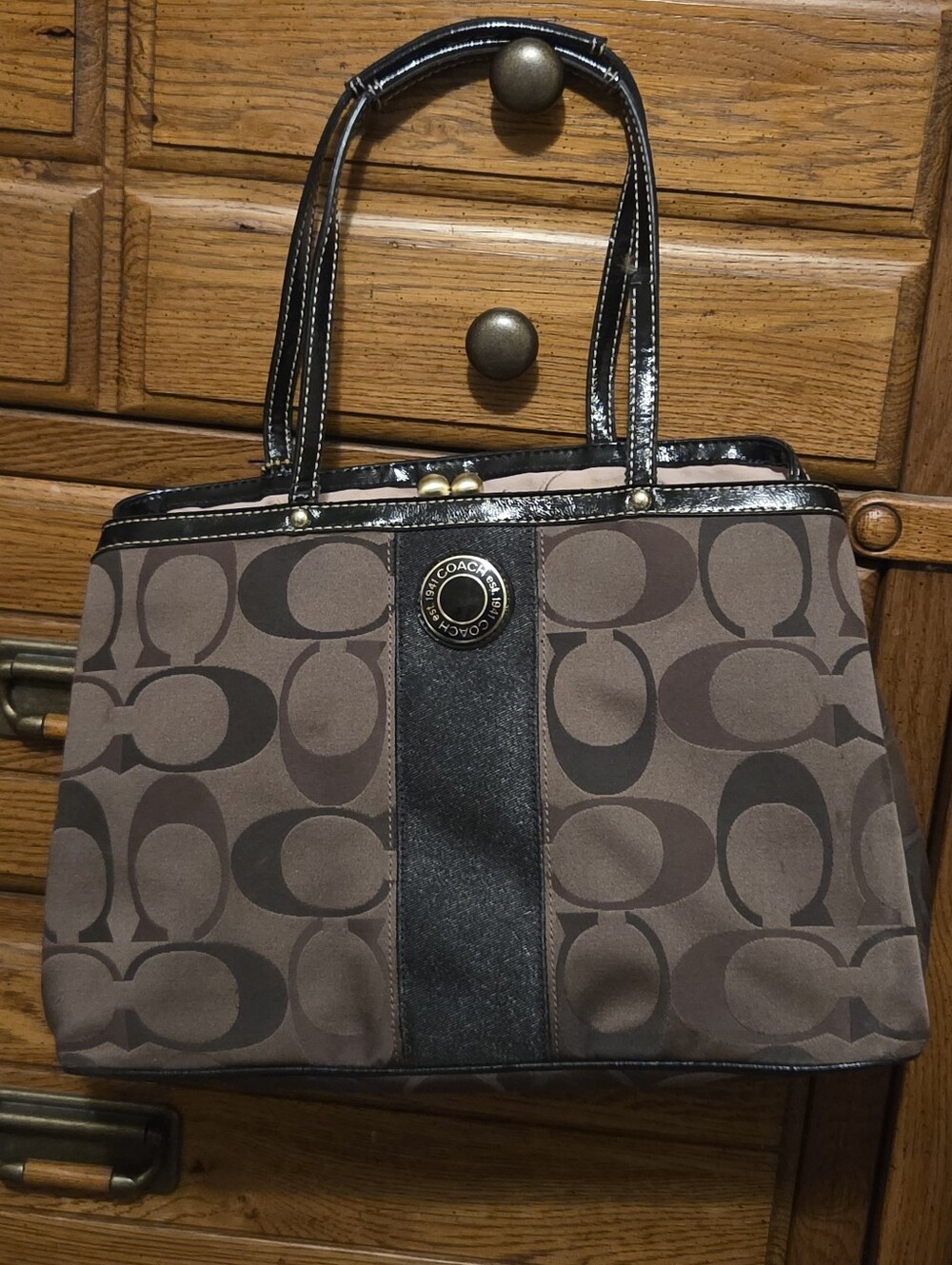 Coach F20105 Carryall Signature Jacquard Pattern Handbag Shoulder Bag Leather